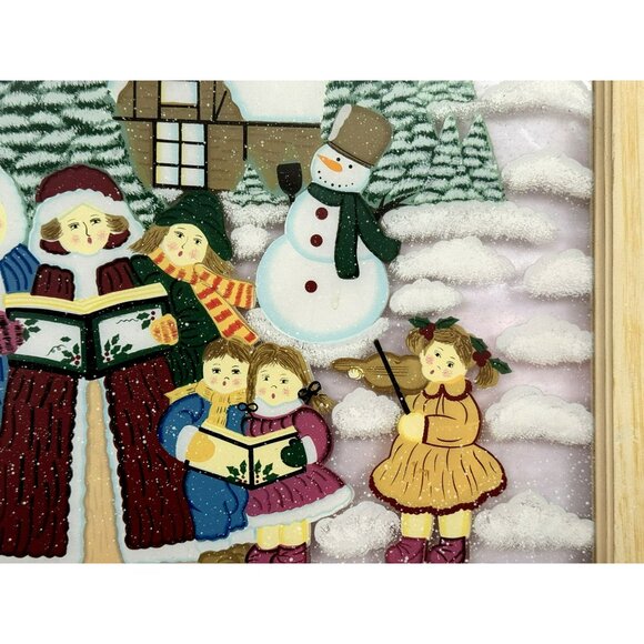Winter Holiday Framed Hand-Painted Wall Window Hanging Carolers Snowman Skater - Picture 5 of 7
